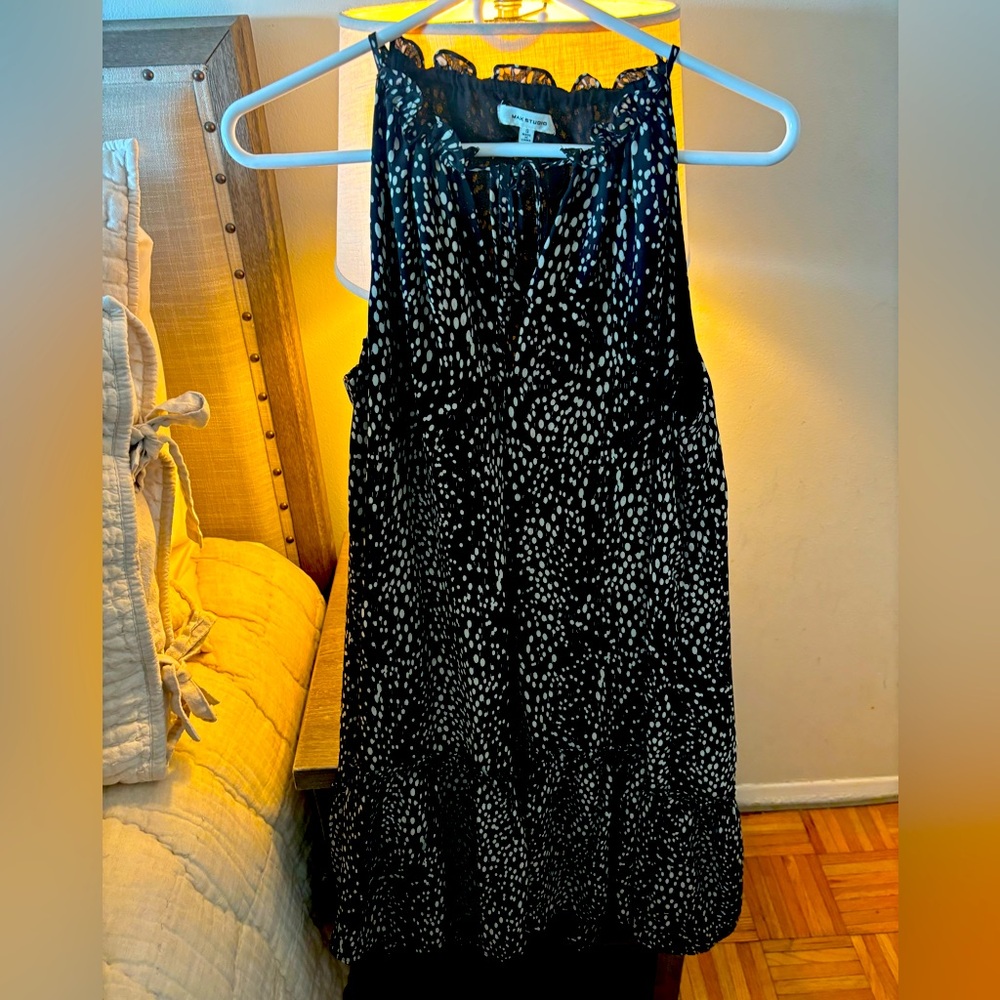 MAX STUDIO BLACK\WHT FLOUNCE HALTER MINI- worn 1x!